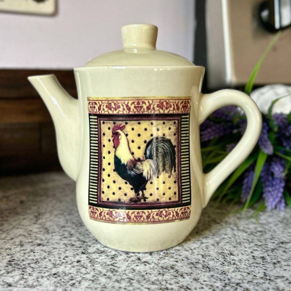 Rustic Charming Farmhouse Rooster Kitchen Tea Kettle Kitchenware Teapot